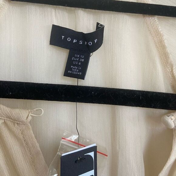 Topshop Ruffle Sheer Long Sleeve Blouse Cream 6 - Picture 9 of 10